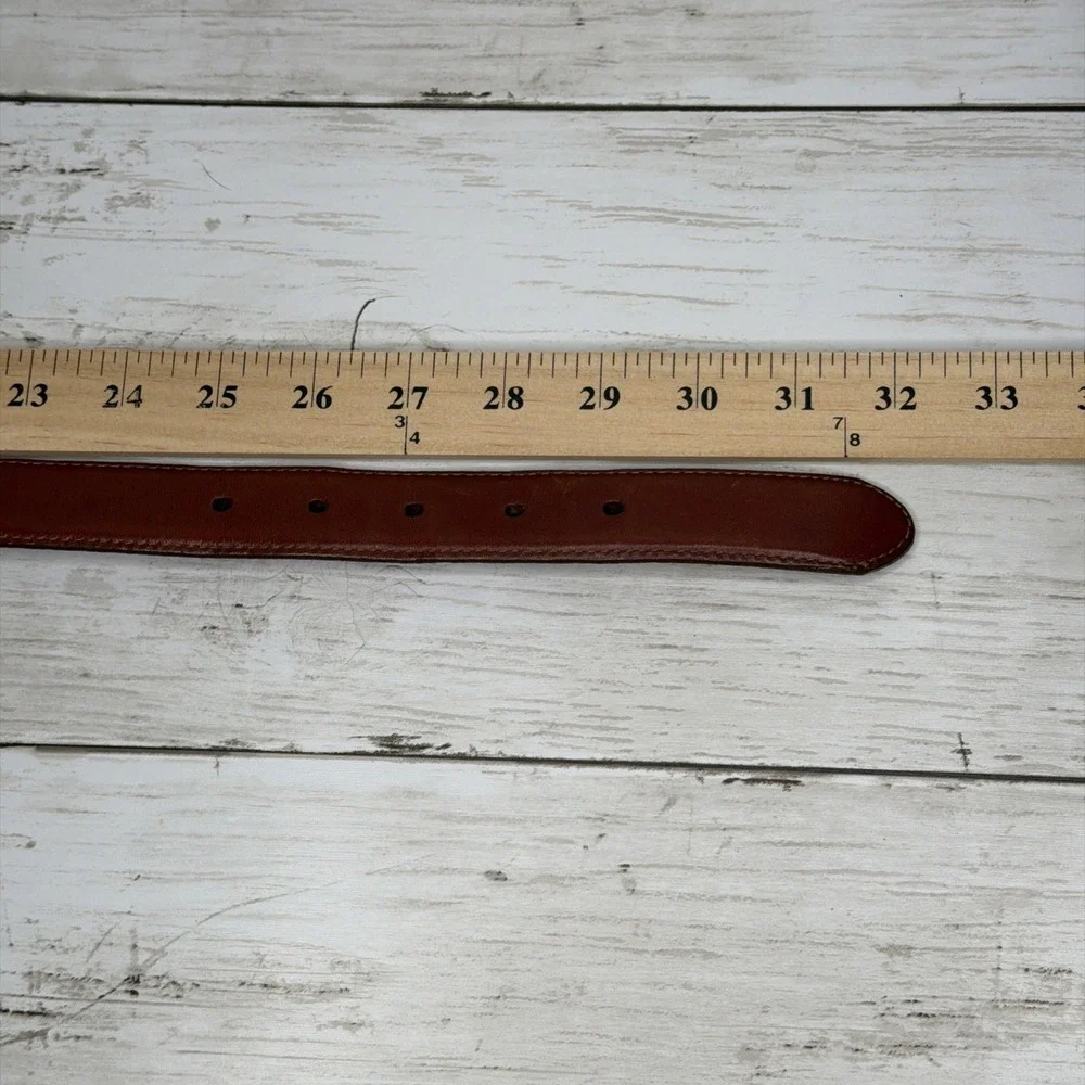 Talbots Brown Leather Belt Women Sz S Made In USA Ornate Gold Sculptural Buckle
